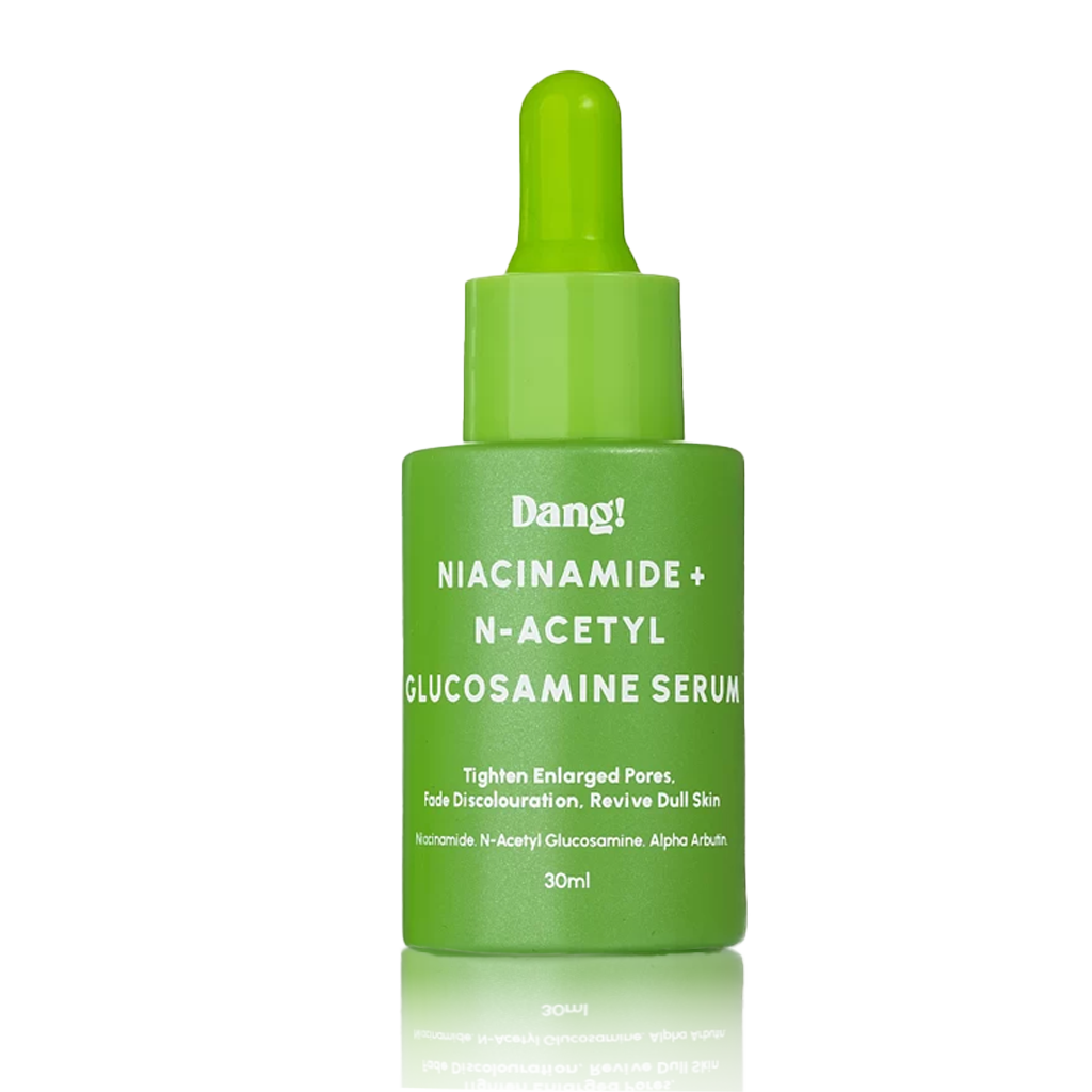 Dang! Niacinamide + N-Acetyl Glucosamine Serum 30ml green bottle with dropper at Bracketts Beauty