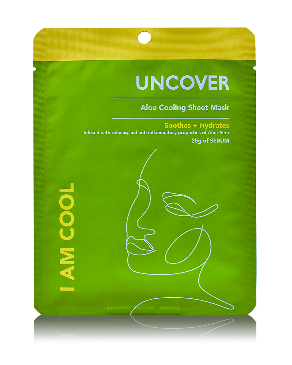 Uncover I Am Cool Aloe Cooling Sheet Mask lime green sachet at Bracketts Beauty